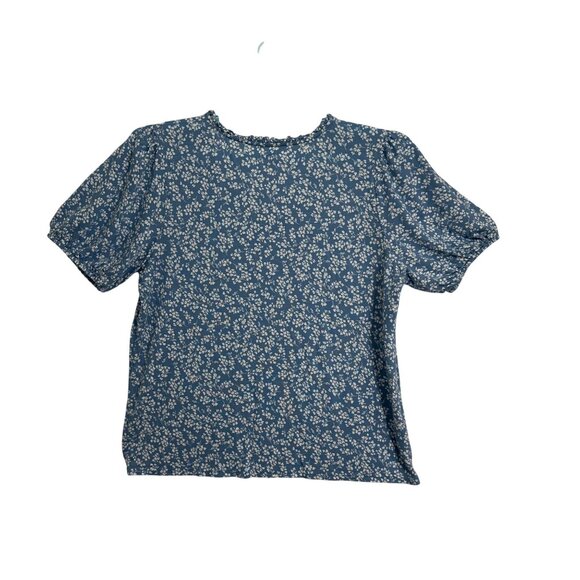 Loft Outlet Blue Floral Puff Sleeve Rayon Womens Top L Cottagecore Boho Romantic - Picture 2 of 6